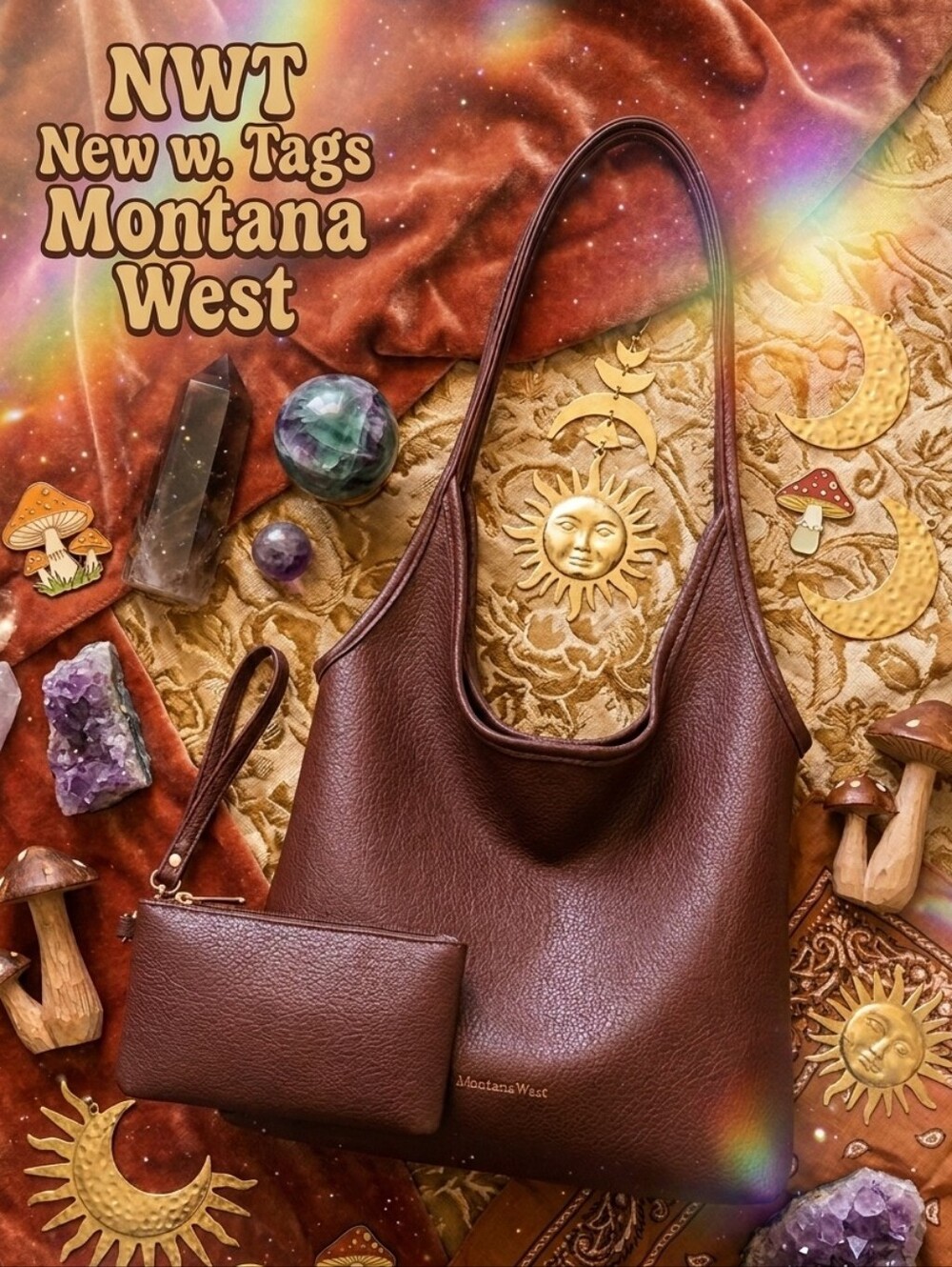 ​NWT Montana West 2-Piece Set: Pebbled Slouchy Hobo Bag & Matching Pouch